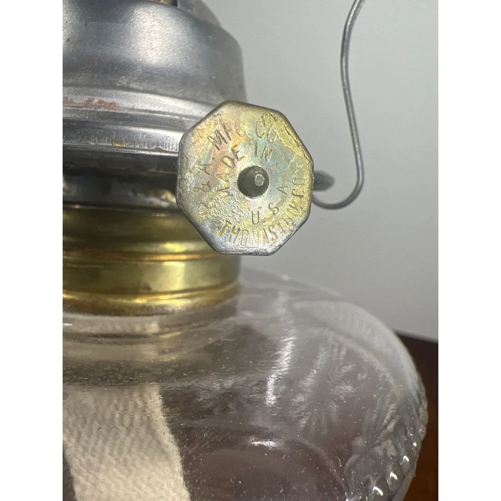 Eagle Oil Lamp Clear Glass Starburst Pedestal Vintage 9